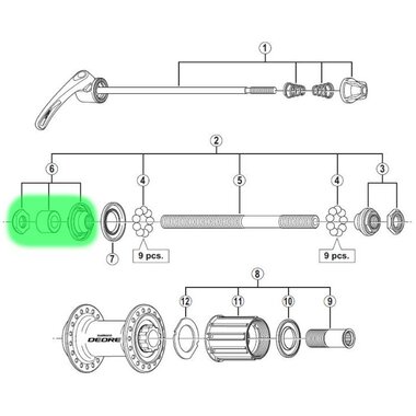 Konusas, poveržlė ir veržlė stebulei Shimano HB-M590