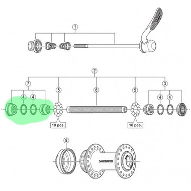 Cone, washers and nut for Shimano HB-RM66