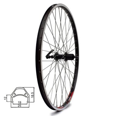 Rear wheel 26" // 36H, V-brake // cassette, double-wall, quick-release